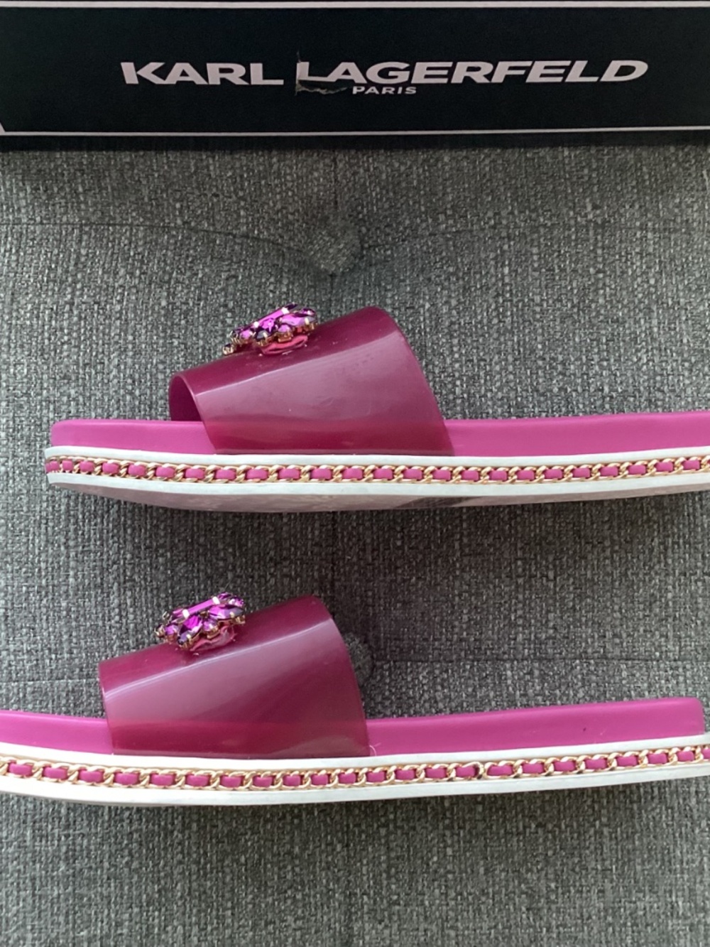 KARL LAGERFELD PARIS Women's Bijou Embellished Slide Sandals - Picture 13 of 16